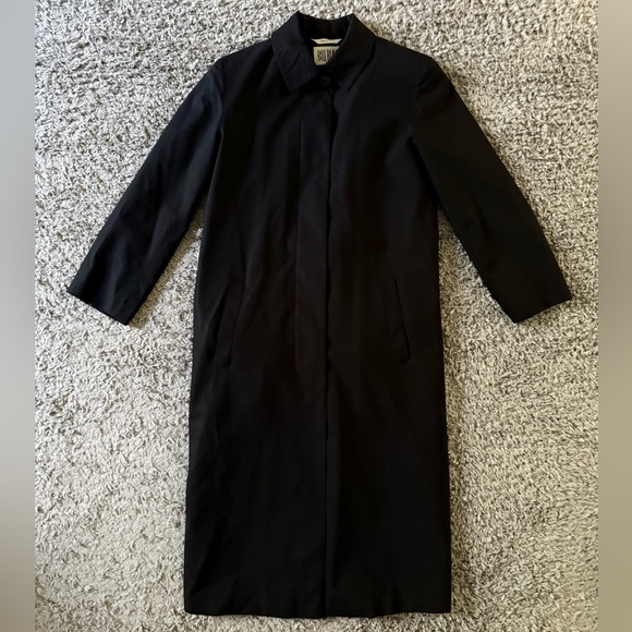 Bill Blass - Vintage 80’s Black Collared Trench Coat with Hood Attachment & Belt - Picture 1 of 9